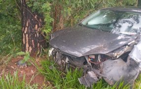 Misiones: Despiste en el Paraje Santa Inés, un automóvil impactó contra un árbol, no se registraron personas lesionadas, solo daños materiales en el vehículo