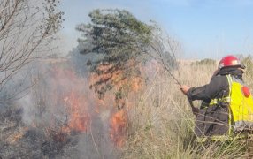 Posadas: Intenso trabajo de lucha contra el fuego de los bomberos de la Policía de Misiones, tras casi cinco horas de arduo trabajo, se logró controlar el incendio que afectaba a más de cinco hectáreas de malezas