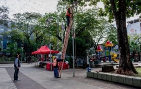 Posadas: Trabajos de alumbrado público en la Plaza San Martín