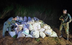 Gendarmería Nacional secuestró millonario cargamento de más de una tonelada de cogollos de marihuana, el estupefaciente estaba siendo acopiado sobre las costas del Río Paraná