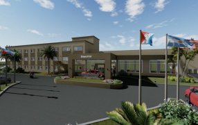 Bandera a cuadros para el lanzamiento de la construcción del Hotel Days Inn en la ciudad entrerriena de Concepción del Uruguay