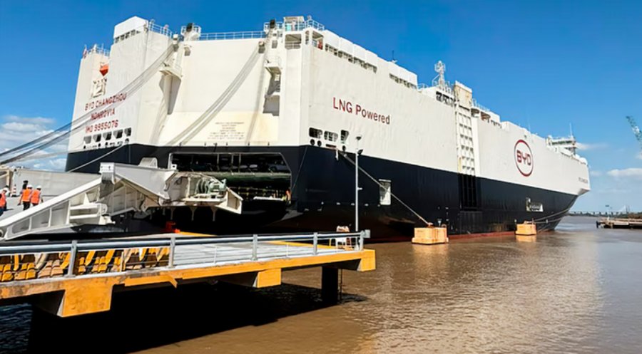 Llegó a la Argentina el barco chino de la polémica y descargó cerca de 5.800 autos híbridos y eléctricos