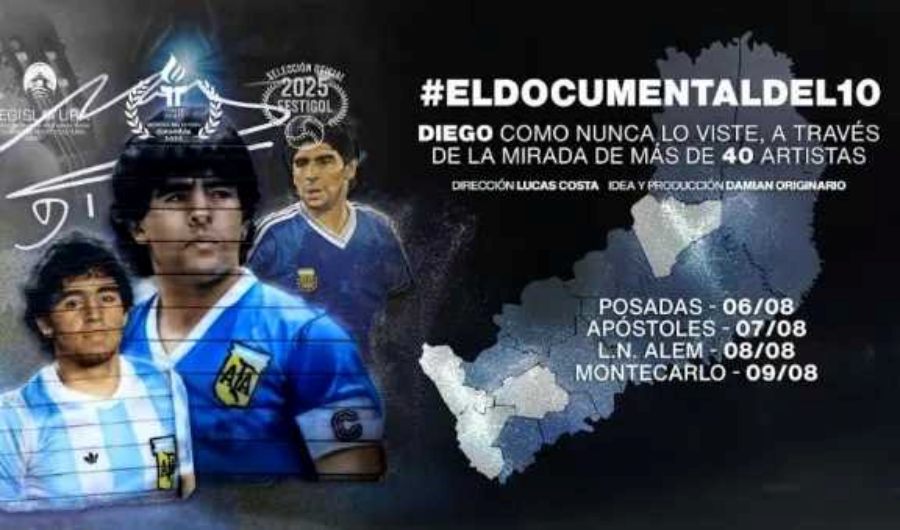 "El Documental del 10", llega a la ciudad de Apóstoles: La obra recorre la vida y la influencia de Maradona a través de testimonios de más de 40 artistas y referentes culturales nacionales