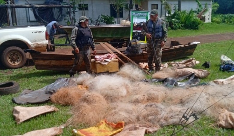 Misiones: Acciones conjuntas contra la caza y pesca ilegal en el Lago Urugua-í, desmantelan campamento furtivo