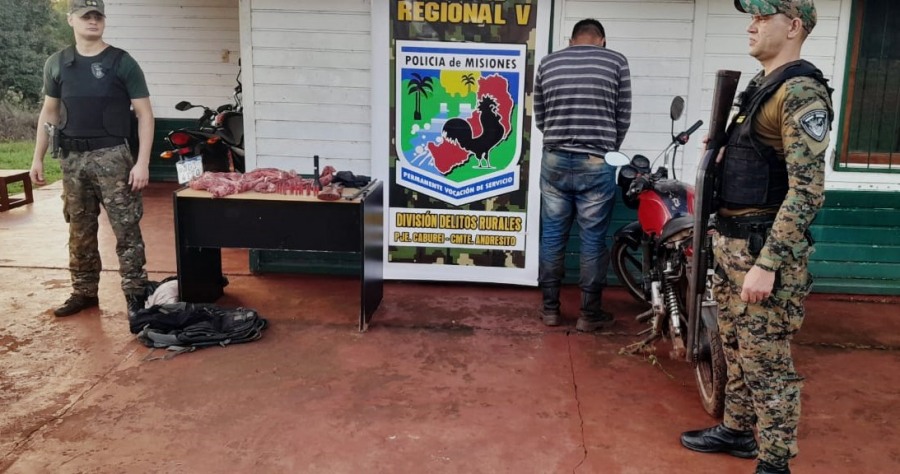 Misiones: Policías Rurales detuvieron a un cazador furtivo con armas y carne de una especie protegida