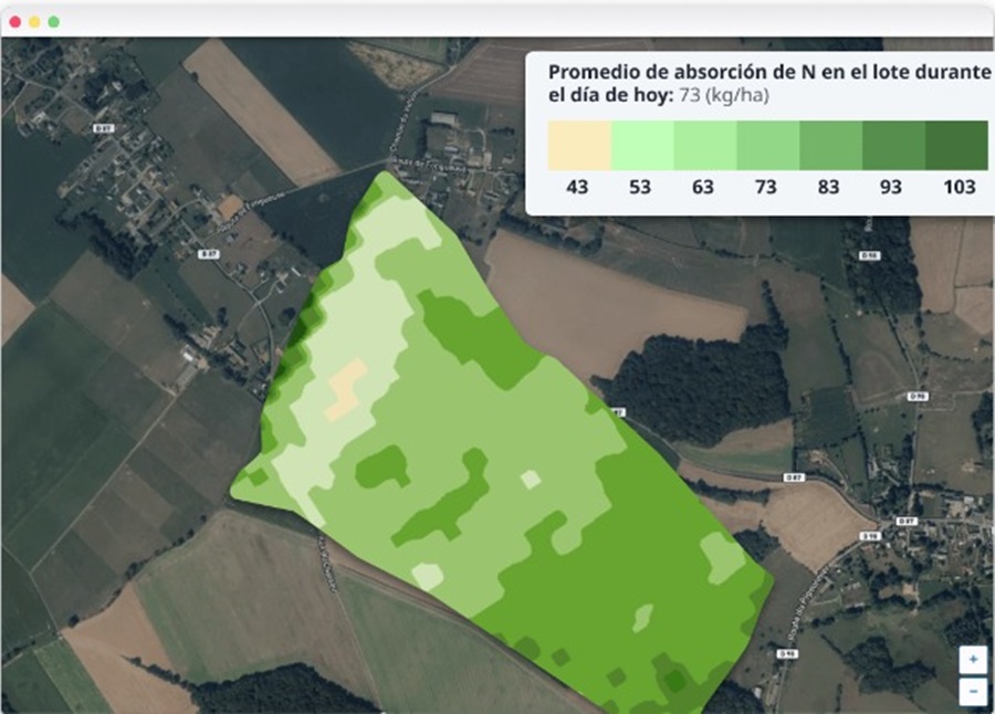 Ahora es posible identificar la variación de absorción de nitrógeno dentro del lote en el día a día