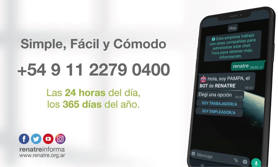 El RENATRE lanzó un servicio de WhatsApp para que los trabajadores rurales puedan solicitar la prestación por desempleo