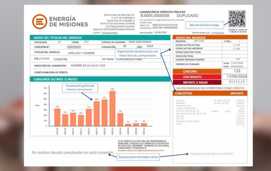 Energía de Misiones puso a disposición de sus usuarios un nuevo formato de factura digital: La nueva boleta de luz permite un mejor control del consumo