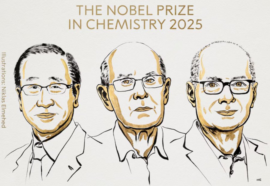 El premio Nobel de Química 2025 fue otorgado a los “arquitectos de las moléculas”: Susumu Kitagawa, Richard Robson y Omar M. Yaghi